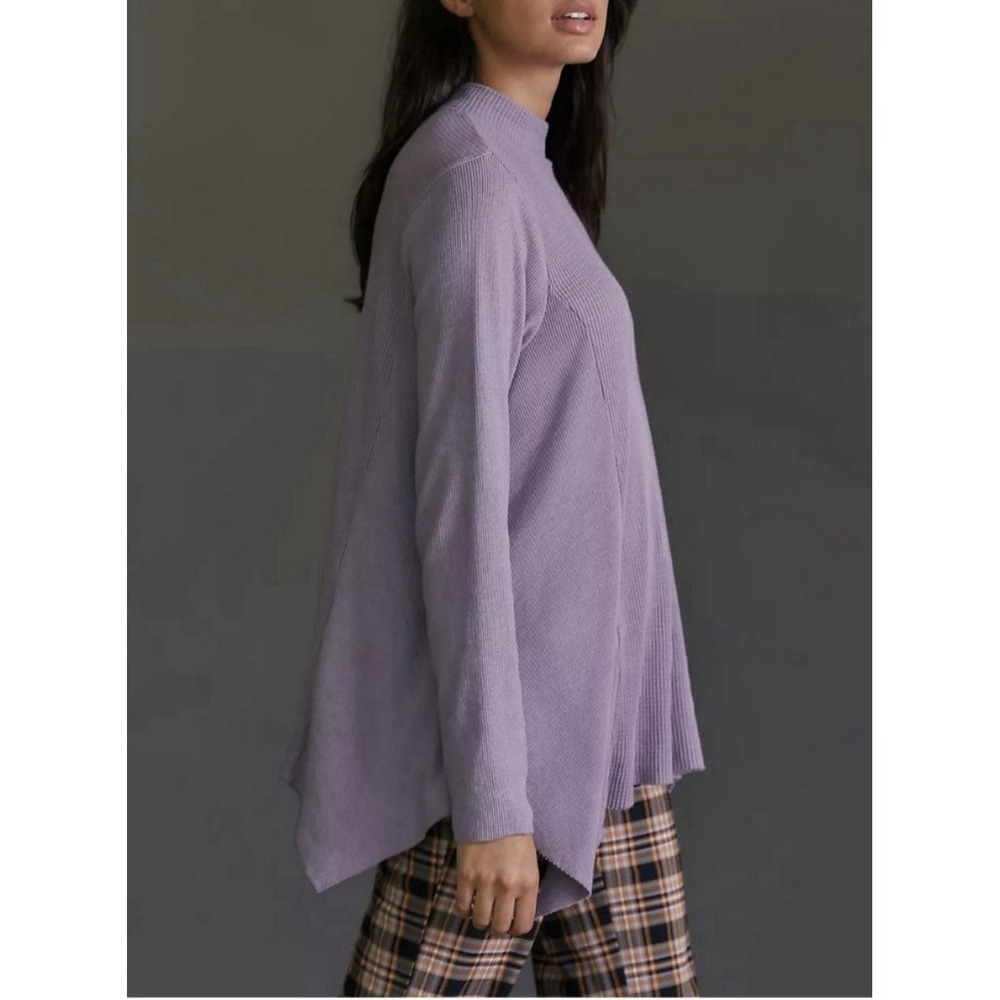 Anthropologie t.la Shirt Women Small Purple Sloane Waffle Knit Thermal Mock Neck